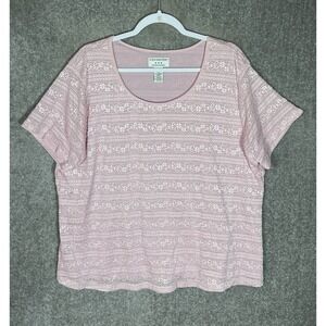 Covington Stretch Top Womens Size 20-22W Pink Scoop Neck Embroidered Lace Lined